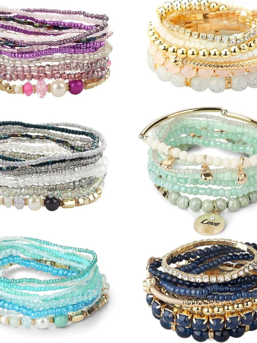 6 Sets Bohemian Stackable Bead Bracelets for Women Stretch Bohemian Style Stretc